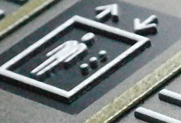 A close-up of the raised lift pictogram on the tactile floor map