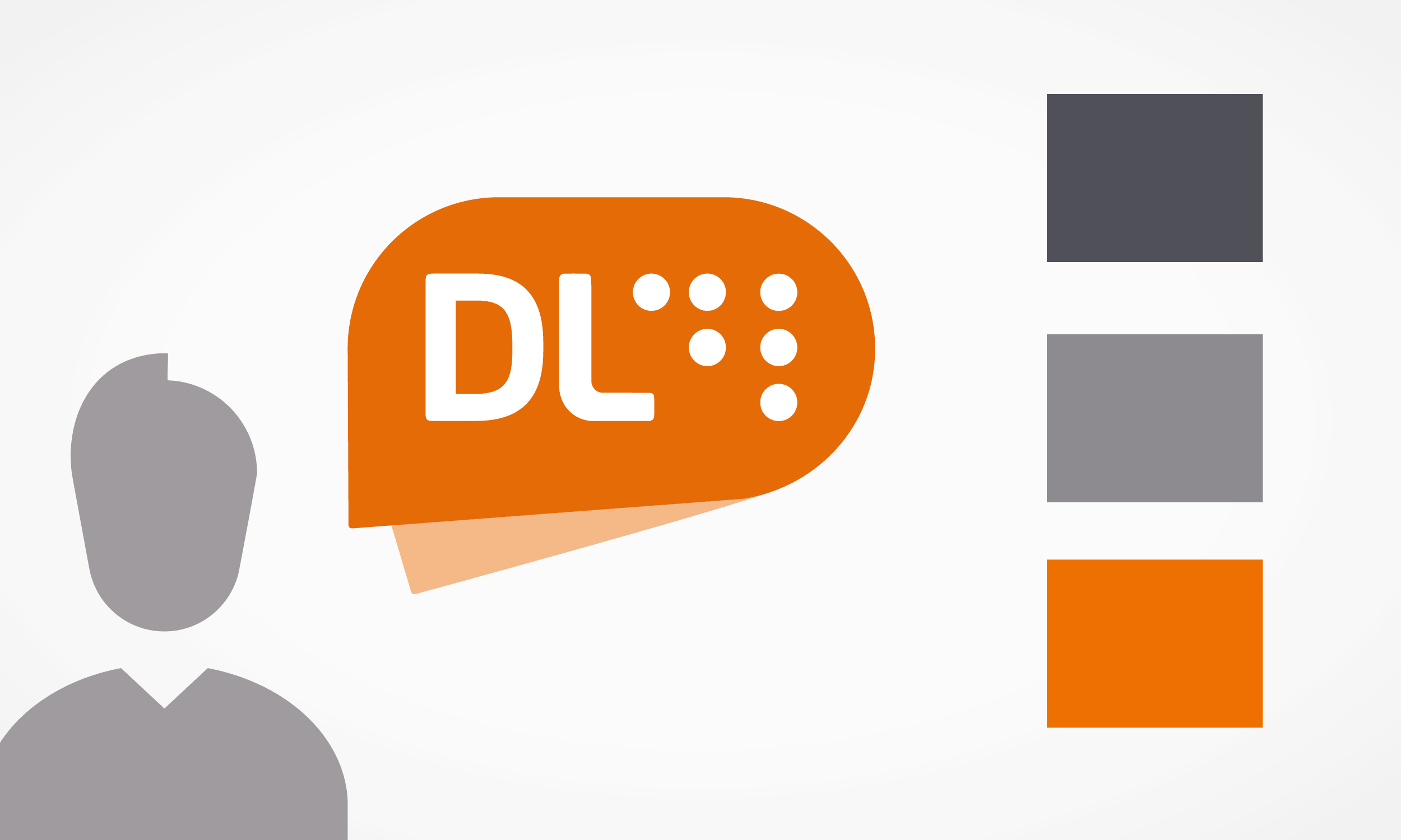 Schematic representation of the colour palette and the DL logo in combination with other icons