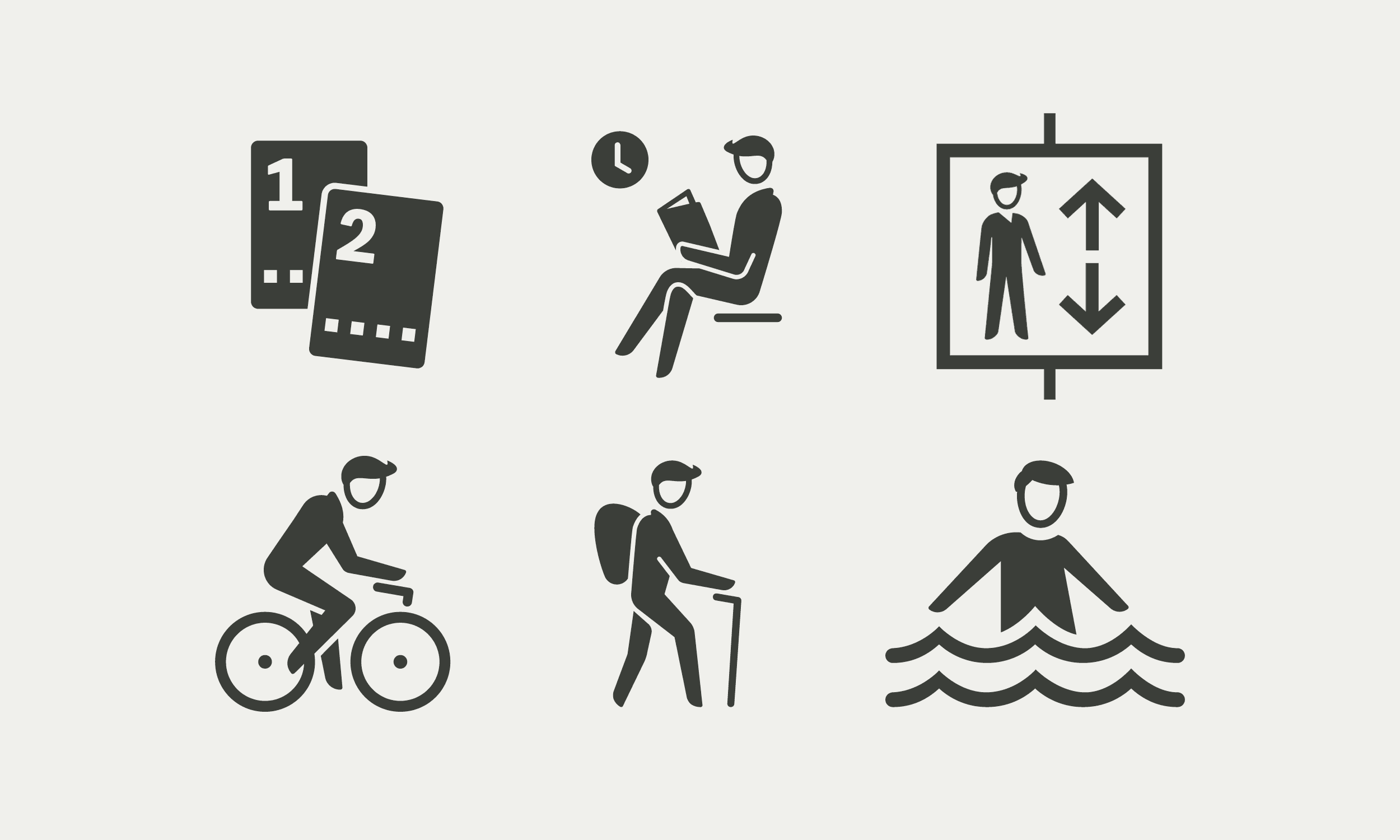 Illustration of pictograms for orientation in the civic station and for tourist activities