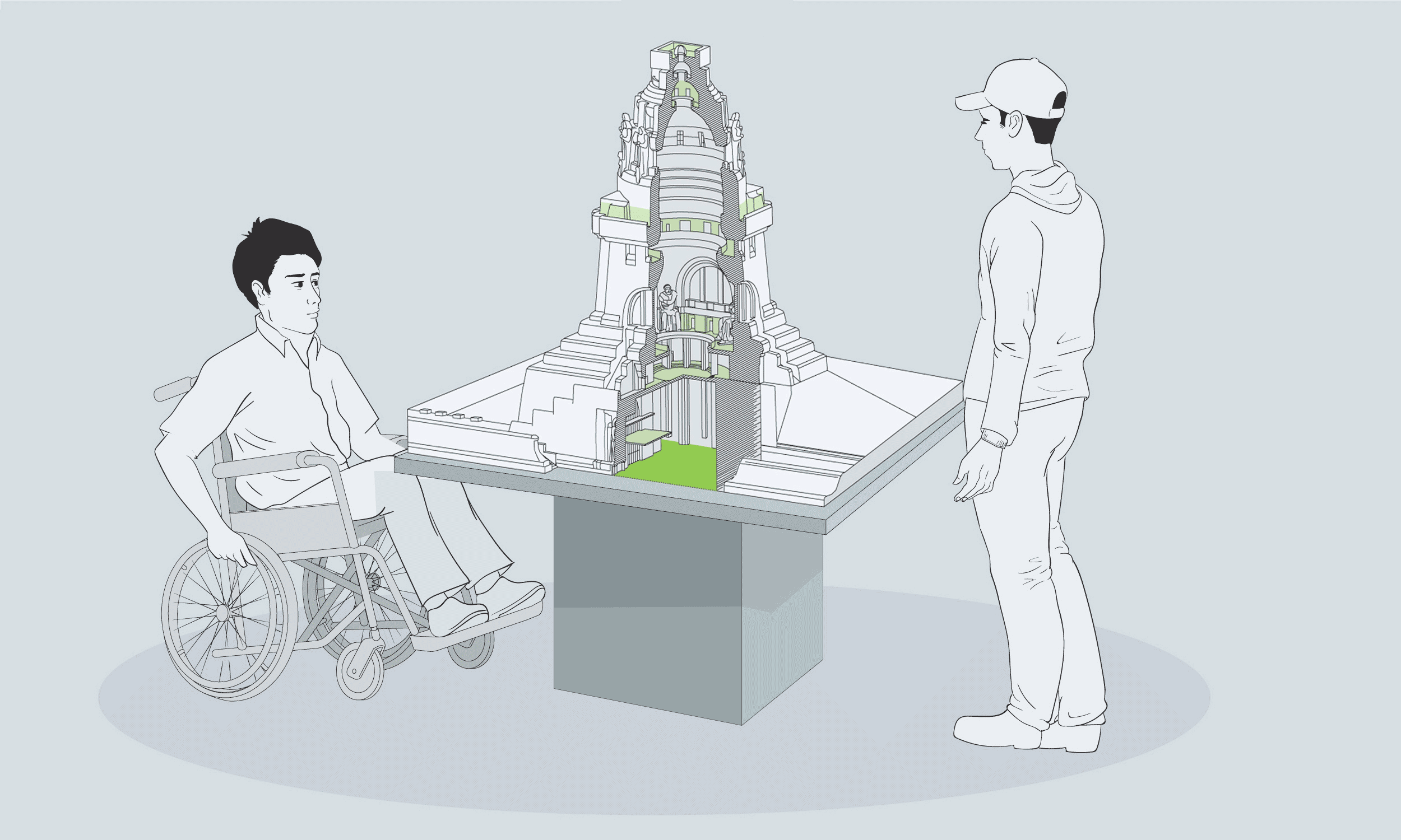 Illustration of the tactile model "Monument to the Battle of the Nations" for blind and visually impaired visitors and people in wheelchairs