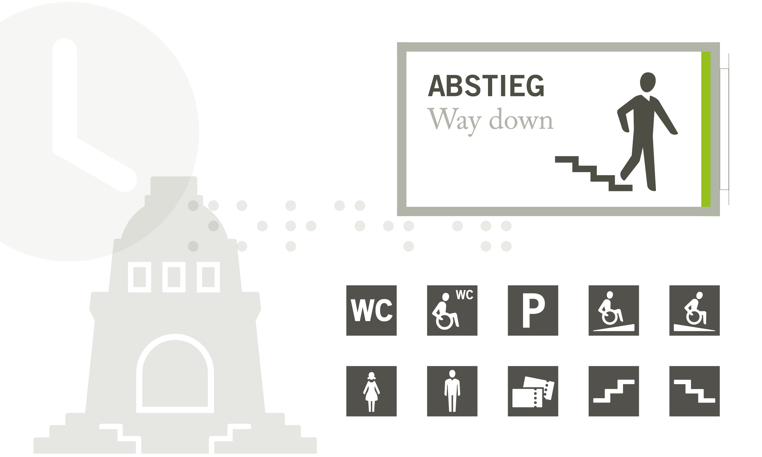 Overview of the pictograms of the orientation system and their application on information boards