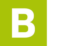 quadratisches Schild zur Kennzeichnung des Bereiches B (weißer Großbuchstabe B auf hellgrünem Grund)