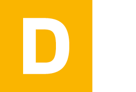 quadratisches Schild zur Kennzeichnung des Bereiches D (weißer Großbuchstabe D auf sonnengelbem Grund)