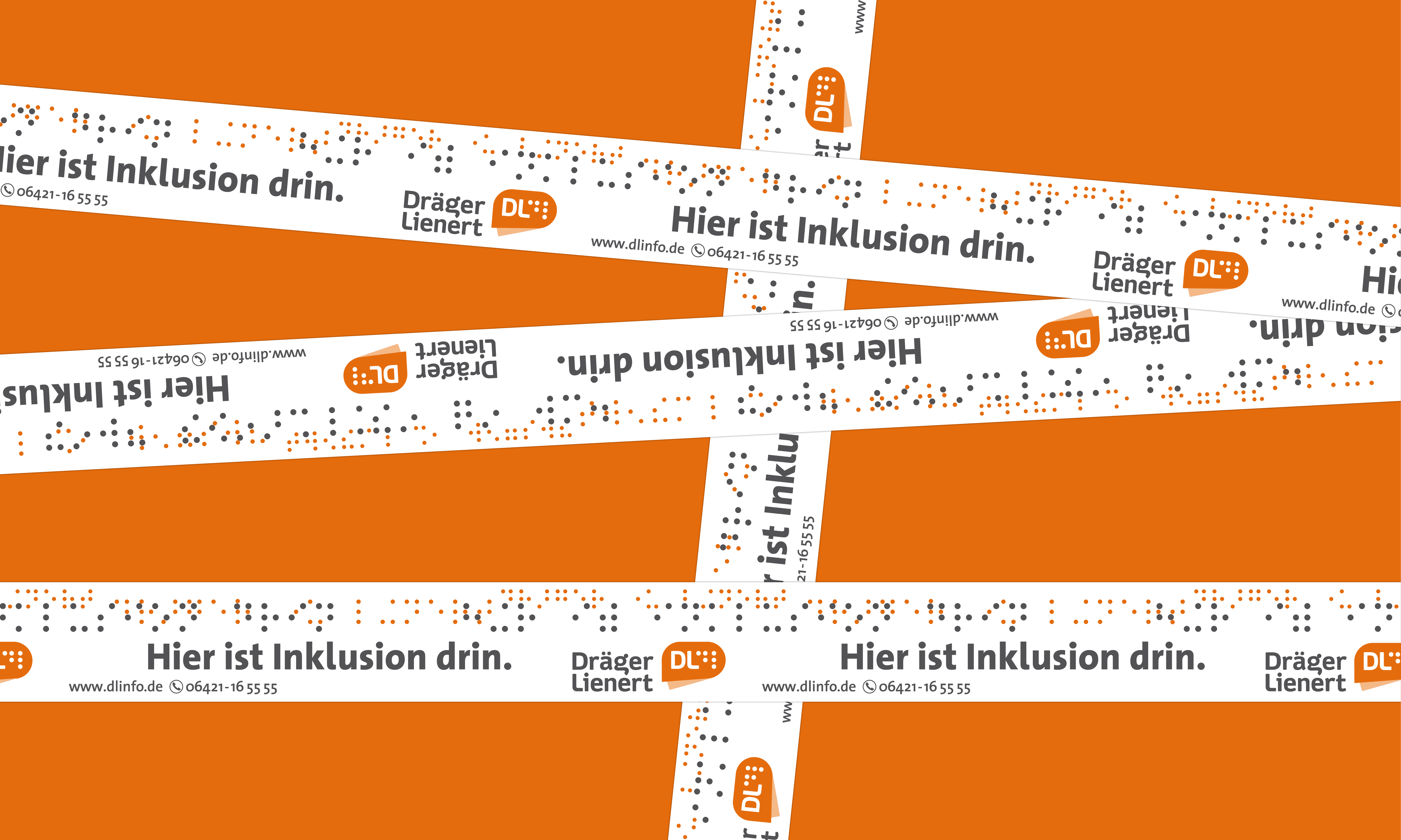Representation of the packaging tape as an advertising medium with the slogan "Inclusion is in here".