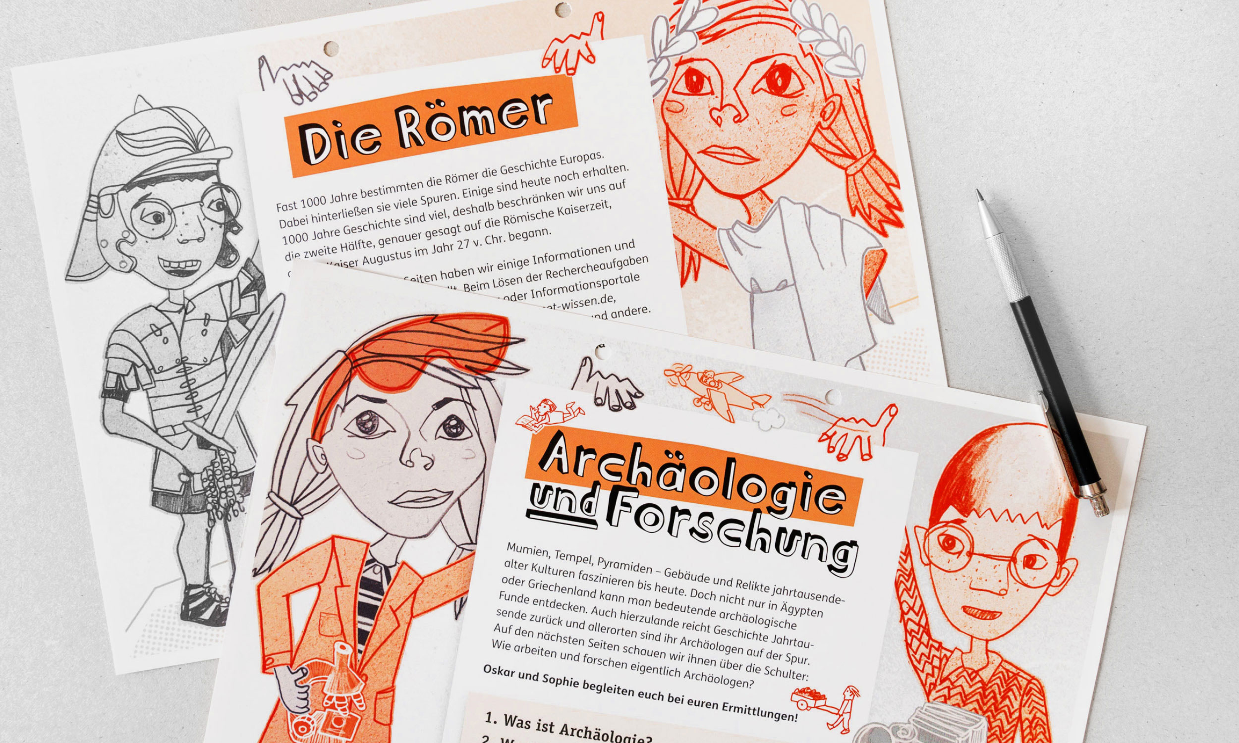 Photo with illustration of the worksheets "The Romans" and "Archaeology and Research