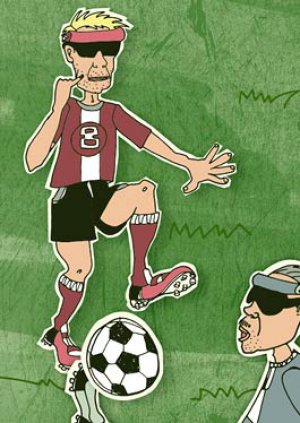 Photo of a hand-drawn illustration of a footballer.