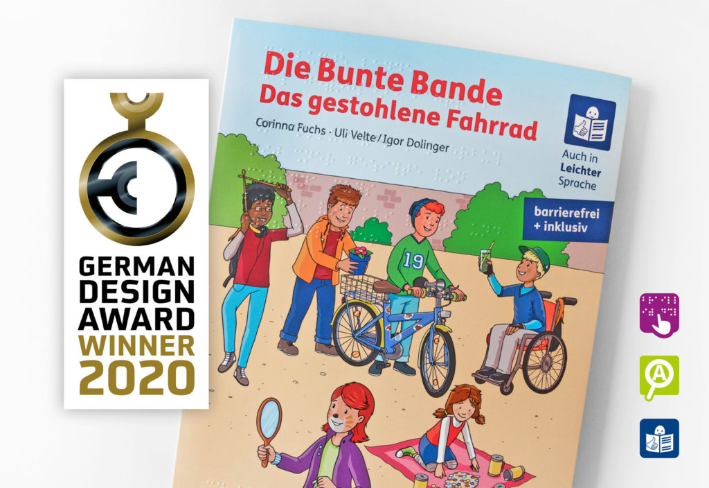 The project image shows the cover of the book „Die Bunte Bande, Das gestohlene Fahrrad“.